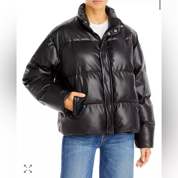 MOTHER Black The Drop Pillow Talk Faux Leather Puffer Jacket Coat Women Medium - Picture 4 of 16